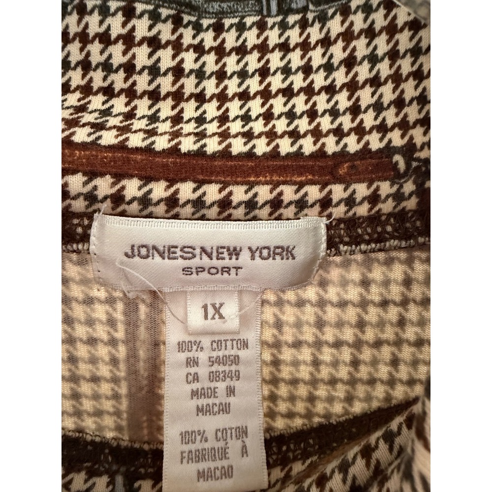 Jones New York Brown Equestrian Houndstooth Long Sleeve Tunic Top 1X Luxury Prep - Picture 6 of 9